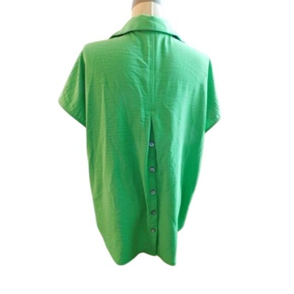 Ali Miles Size XL Green Button Back Vneck Blouse Top - Picture 3 of 3